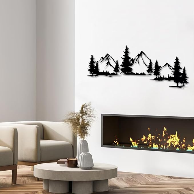 Xedatric 15.35 * 44.09 Inchs Mountain and Forest Metal Wall Decor, Horizontal Wall Art Nature Landscape, Large Metal Wall Art Evergreen Trees Forest Wall Decor,Housewarming Gift