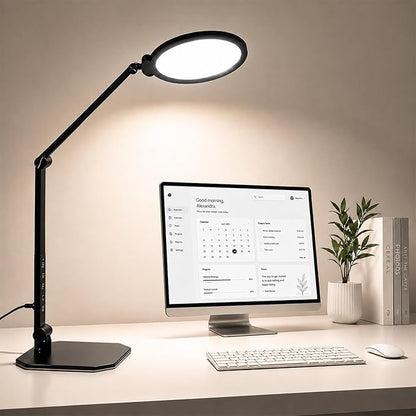 NS LED Desk Lamp for Home Office, LED Desk Light for Video Calls, Adjustable 3000K-6500K Office Lamp with Remote Control, Timer, Memory, CRI95+, Dimmable Desktop Lamp