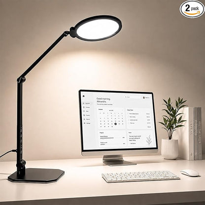 NS LED Desk Lamp 2 Pack, LED Desk Light for Home Office & Video Calls, Adjustable 3000K-6500K Office Lamp with Remote Control, Timer, Memory, CRI95+, Dimmable Desktop Lamp