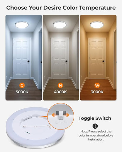 Matane 12 Inch LED Flush Mount Ceiling Light Fixture with Night Light, 24W 2400LM 3000K/4000K/5000K Selectable, Dimmable Ceiling Lights for Bedroom, Dining Room, Kitchen, Round Silver