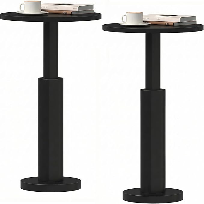 LAATOOREE Small Round Side Tables Set of 2, Drink Tables, Accent Coffee Tables, Pedestal End Tables with Thick Solid Wood Legs for Living Room,Sofa Couch,Small Spaces,Bedroom (2, Black)