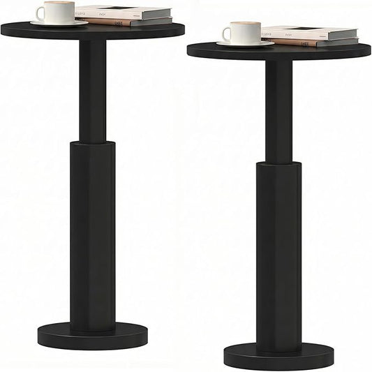 LAATOOREE Small Round Side Tables Set of 2, Drink Tables, Accent Coffee Tables, Pedestal End Tables with Thick Solid Wood Legs for Living Room,Sofa Couch,Small Spaces,Bedroom (2, Black)