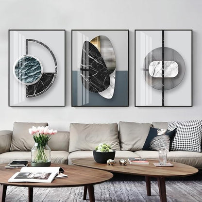 QKF 3 Pieces Modern Funky Wall Art For Living Room Geometry For Home Decoration Pictures Dark On Abstract Canvas Print Paintings Bedroom Bathroom Office Posters & Prints (Medium Size 16x24inch)