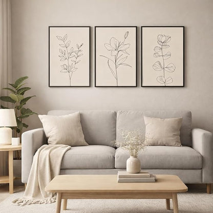 CHTEXA Minimalist Botanical Wall Art Set Of 3 Framed Canvas Prints Neutral Beige Plant Line Art Decor For Living Room Bedroom Bathroom Office 16x24 Inch