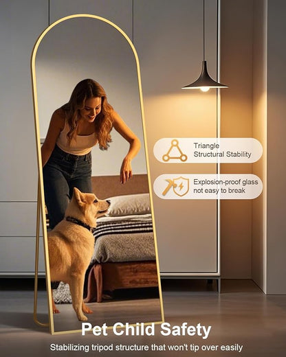 Simple Deluxe Arched Full Length Mirror, 58"×19" Large Floor Mirrors, for Wall Door Bedroom Bathroom Living Room (Gold)