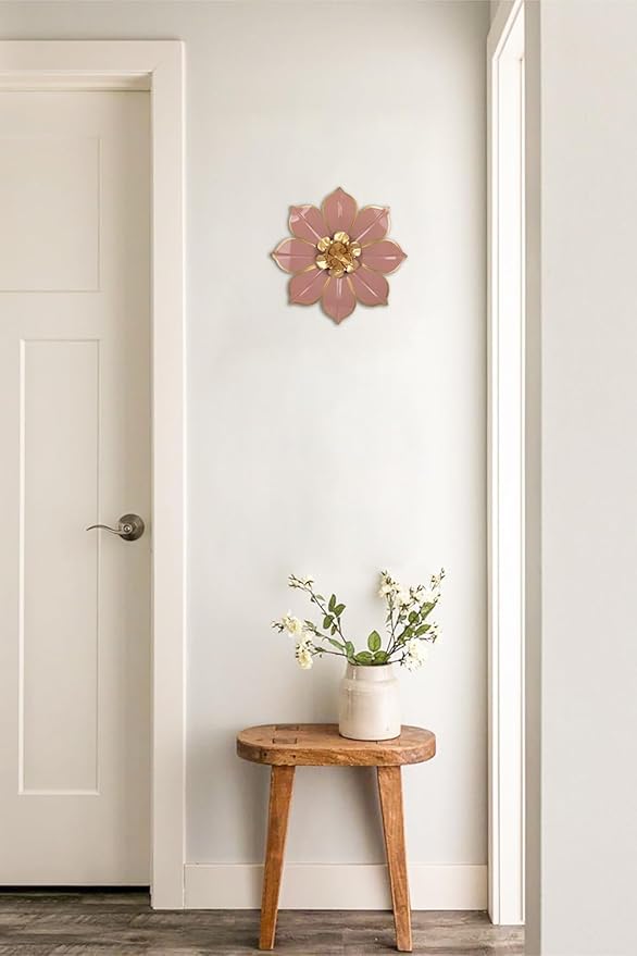 10" Metal Flowers Wall Decor, Pink & Gold 3D Floral Metal Wall Art Decor for Inoor & Outdoor Use, Vintage & Modern Walls Arts for Bathroom, Living Room, Bedroom, Office, Garden, Patio, Porch, 1 Piece