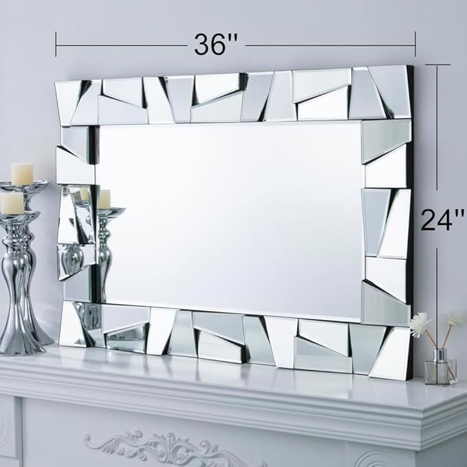 Chende Decorative Mirror for Wall, 36" x 24" Living Room Mirror with Uneven Glass Frame, Large Wall Mirror with Beveled Edge for Bathroom, Dining Room, Entryway