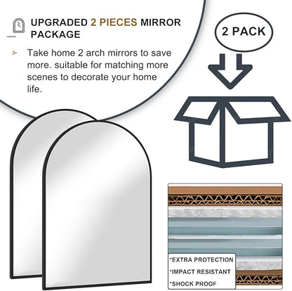 Wall Mounted Mirror, Arched Wall Mirror for Bathroom, 20"x30" Arch Bathroom Mirror with Metal Frame, 2 Piece Black Vanity Mirror Decor for Mantle, Bedroom, Entryway