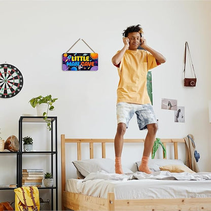 Little Man Cave Sign for Boys Astronaut Decor Wooden Door Sign Wall Decor Nursery Wooden Hanging Sign Wall Hanging Space Themed Bedroom Decoration Toddler Boy Room Gamer Room Decoration for Boys