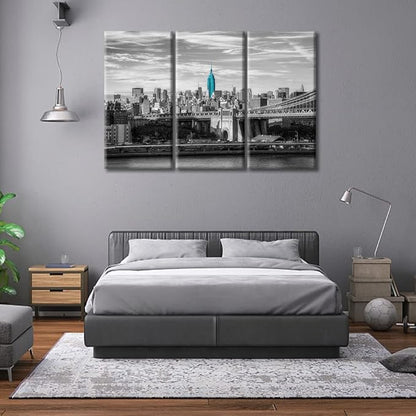 TUMOVO 3 Panels New York USA Downtown Skyline Modern Home Decor Skyscrapers City Skyline Pictures Canvas Wall Art for Bedroom, Living Room, Office. Framed Ready to Hang (60" Wx40 H)