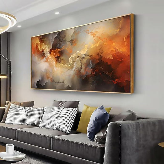 VHMING Abstract Wall Art Framed Ready to Hang Home Decor Orange White Artwork Wall Art Prints Canvas Painting Large Size for Living Room Bedroom Office Decoration 24"x48"