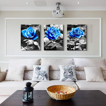 Lapremoly Wall Art For Living Room Black And White Wall Decor For Bedroom Kitchen Family Pictures Artwork Blue Rose Flowers Large Framed Canvas Paintings Ready To Hang Modern Office Home Decoration