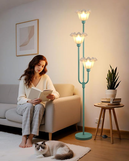 Lightdot 66IN Flower Floor Lamp 3-Lights Vintage Floor Lamps with 3000K Warm White Bulbs Included Modern Tall Standing Lamp with 5Lbs Heavy Base for Living Room/Bedroom/Sofa Beside/Corner Decor