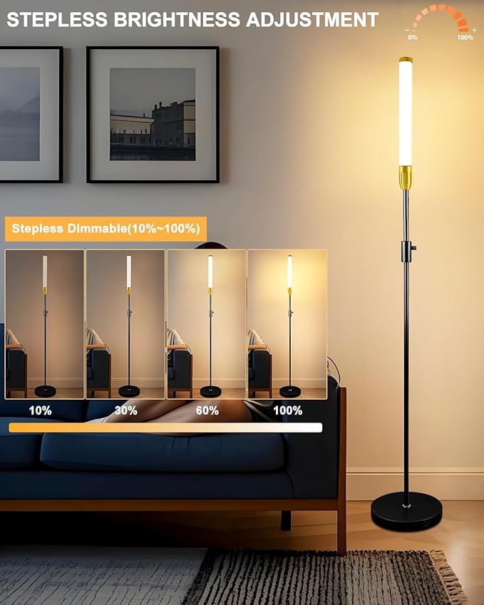 Lightdot 68IN LED Floor Lamps for Living Room, Stepless Dimmable(10-100% Brightness) Modern Standing Tall Lamp with Milky White Cylindrical LampHead,Mid Century Industrial Floor Lamp for Bedroom-Black
