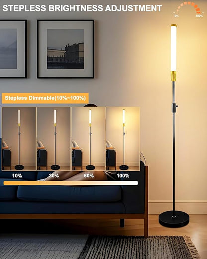 Lightdot 68IN LED Floor Lamps for Living Room, Stepless Dimmable(10-100% Brightness) Modern Standing Tall Lamp with Milky White Cylindrical LampHead,Mid Century Industrial Floor Lamp for Bedroom-Black