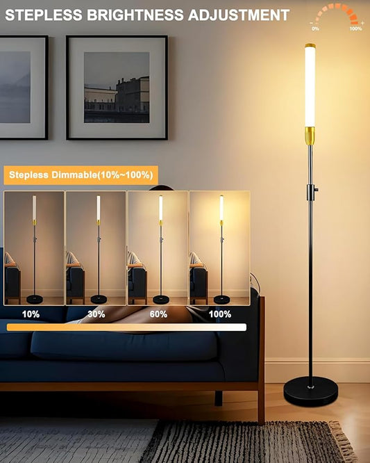 Lightdot 68IN LED Floor Lamps for Living Room, Stepless Dimmable(10-100% Brightness) Modern Standing Tall Lamp with Milky White Cylindrical LampHead,Mid Century Industrial Floor Lamp for Bedroom-Black