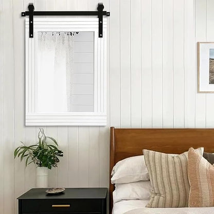 AAZZKANG White Wood Framed Mirror Rectangle Farmhouse Wall Mirrors Decor for Bathroom Bedroom Living Room Entryway Large 26"x18"