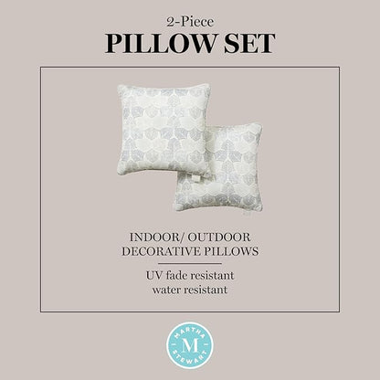 Martha Stewart Modern Banana Leaves Indoor Outdoor Decorative Pillow 2-Pack Set, UV Fade Resistant, Water Repellent, Printed Tropical Design, Warm Grey, 18"x18"