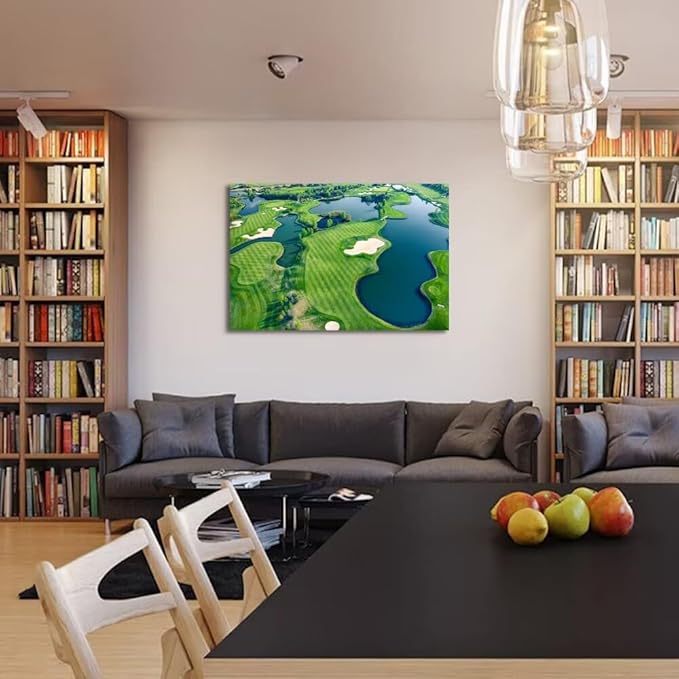 Golf Wall Art for Office Golf Course Picture Poster Canvas Prints Golf Course Picture Wall Decor for Living Room Bedroom Bathroom Home Decorations Framed Artwork Ready to Hang(18''H x 24''W)