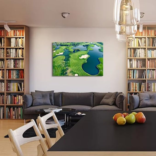 Golf Wall Art for Office Golf Course Picture Poster Canvas Prints Golf Course Picture Wall Decor for Living Room Bedroom Bathroom Home Decorations Framed Artwork Ready to Hang(18''H x 24''W)