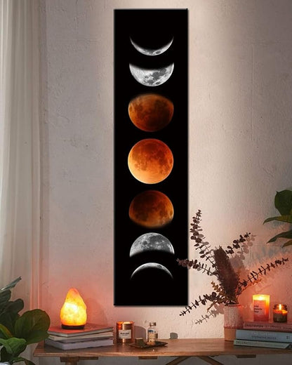 Ohhvvow Moon Phase Wall Art Painting, 47L x 11.8W Black and Tawny Modern Abstract Canvas Wall Art Painting for Living Room Bedroom Decor, Contemporary Artwork for Home Office, Unframed