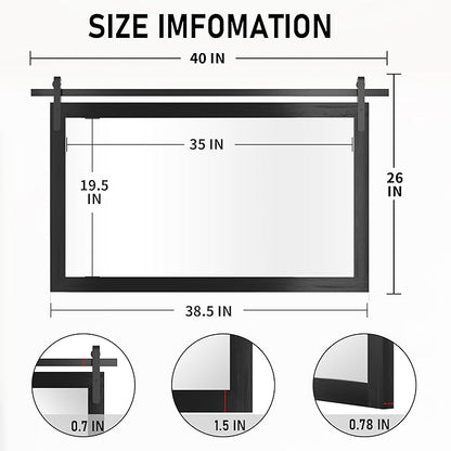 Black Farmhouse Mirror for Wall, 40x26INCH Large Wood Framed Square Bathroom Mirrors for Vanity, Barn Door Style Mirrors Wall Mounted Dresser Decor Mirror Living Room Bedroom Horizontal