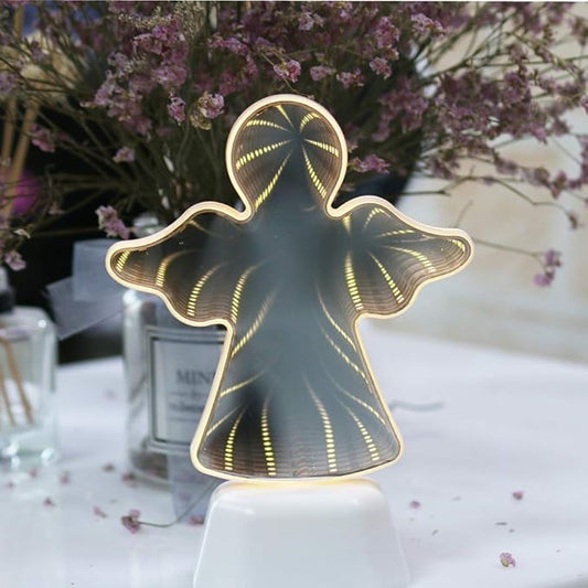 Double-Sided Mirror Tunnel Light, 3D Infinite LED Angel Sign for Children's Room Night Light, Party Home Decor (Angel)