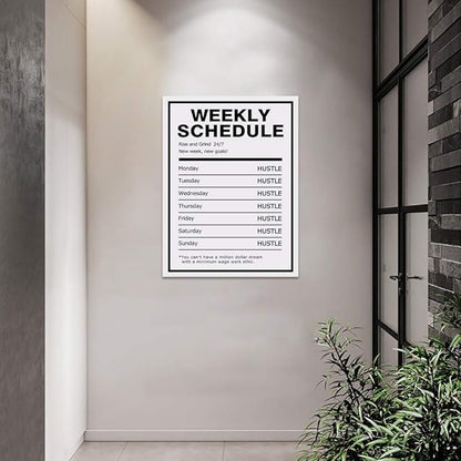 Weekly Schedule Inspirational Wall Art Motivational Entrepreneur Quote Painting Prints on Canvas Success Inspiring Hustle Posters Rise Grind Pictures Artwork Home Office Decor Framed (18”Wx24”H)