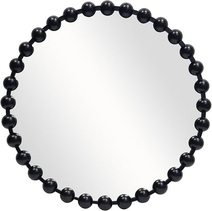 Round Black Mirror 28'', Spherical Frame Round Mirror for Living Room, Beaded Mirror for Bathroom, Dining Roon, Bed Room, Entryway