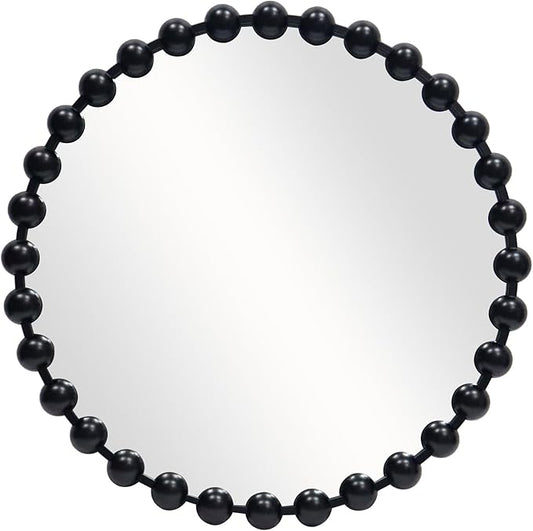 Round Black Mirror 28'', Spherical Frame Round Mirror for Living Room, Beaded Mirror for Bathroom, Dining Roon, Bed Room, Entryway