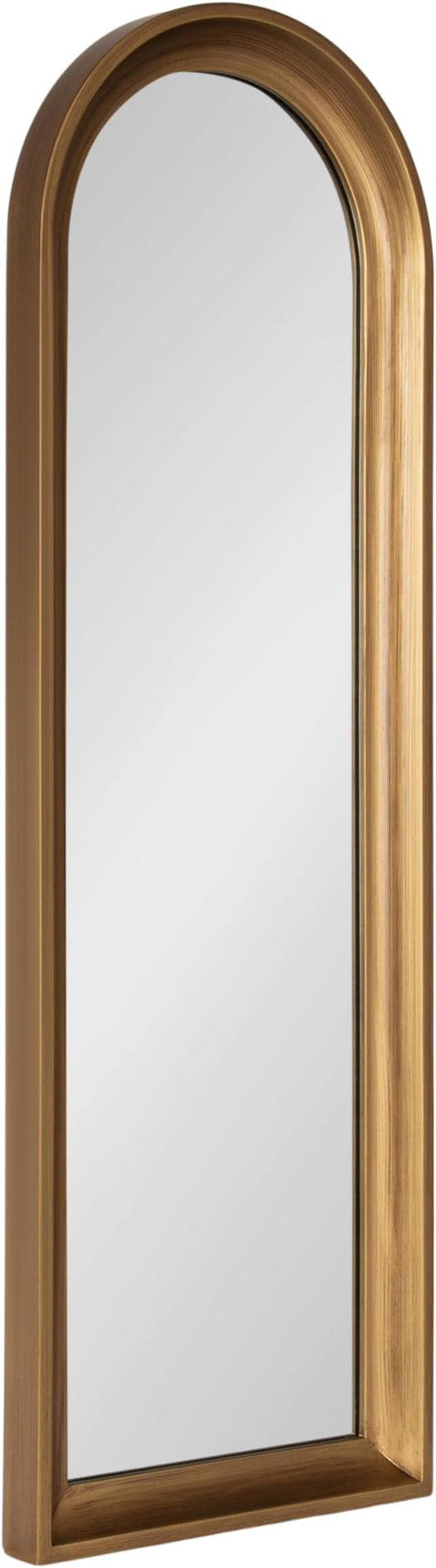 Kate and Laurel Hatherleigh Modern Slim Arched Panel Wall Mirror, 12 x 36, Gold, Transitional Narrow Wooden Arch Mirror for Use as Versatile Bedroom or Entryway Wall Decor