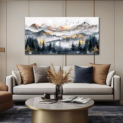 KELIYUAN Abstract Wall Decor For Bedroom Canvas Wall Art For Living Room Office Decoration Ink Mountain Landscapes Painting Misty Forest Wall Artwork Ready To Hang Room Home Decor 20"x40"