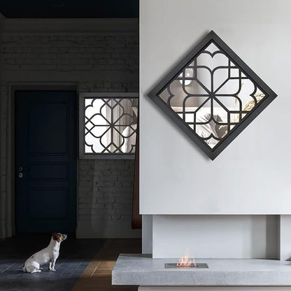 Wocred 2 PCS Square Wall Mirror,Gorgeous Rustic Farmhouse Accent Mirror,Black Entry Mirror for Bathroom Renovation,Bedrooms,Living Rooms and More(16”x16”)