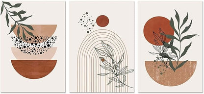 Boho Wall Art Prints, Boho Wall Decor, Abstract Geometric Prints Black Beige Terracotta Minimalist Art, Natural Framed Canvas Prints Artwork For Living Room Bathroom Bedroom Wall Decor