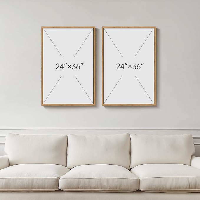 Large Framed Modern Neutral Abstract Wall Art, Set of 2 Minimalist Black and Beige Canvas Prints Paintings Artwork for Walls, Geometric Pictures for Living Room Hallway Bedroom Wall Decor 24x36 In