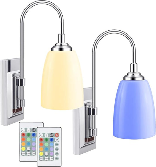 LUXSWAY 12 Colors Changing Wall Lamp, Dimmable Up Down Wall Sconce Night Light, Over Bed Headboard Light for Bedroom Hallway Home Decor- 2Pack