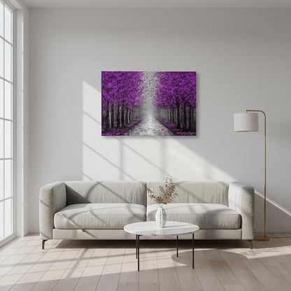 NutArtPic Purple Tree Canvas Wall Art Purple Forest Painting Fantasy Tree Artwork Nature Pictures Prints Framed For Living Room Bedroom Wall Decor 24''x36''