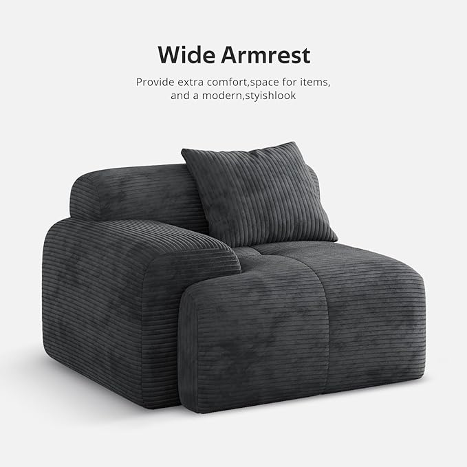 Modern L-Shaped Modular Sectional Sofa for Living Room，Oversized 3-Seater Couch with Deep Seat and Movable Ottoman – No Assembly,Comfortable Suede Fabric Boneless Sofa (Dark Gray)