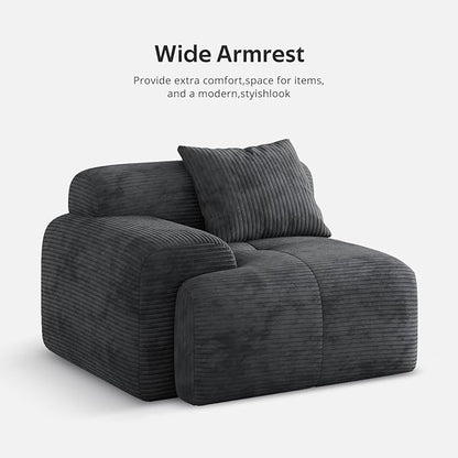 Modern L-Shaped Modular Sectional Sofa for Living Room，Oversized 3-Seater Couch with Deep Seat and Movable Ottoman – No Assembly,Comfortable Suede Fabric Boneless Sofa (Dark Gray)