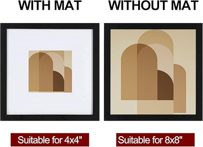 HEART ART 8x8 Black Picture Frame Set of 9,Display Pictures 4x4 with Mat or 8 x 8 without Mat,Multi Collage Gallery Square Photo Frames for Wall or Tabletop