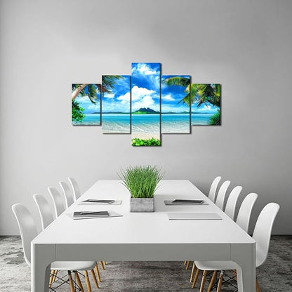 Extra Large Modern Landscape Seascape Pictures Painting on Canvas 5 Panels Combination Set for Living Room Home Decor Wall Art Framed Stretched (60''W x 40''H)