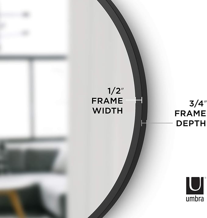 Umbra Hub Round Wall Mirror with Rubber Frame, Modern Style for Bathroom, Entryway, Living Room and More, 18-Inch, Black