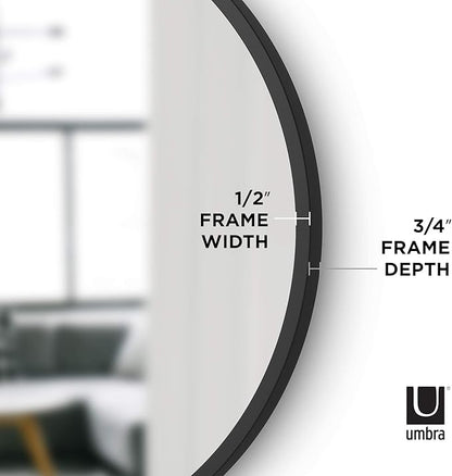 Umbra Hub Round Wall Mirror with Rubber Frame, Modern Style for Bathroom, Entryway, Living Room and More, 18-Inch, Black