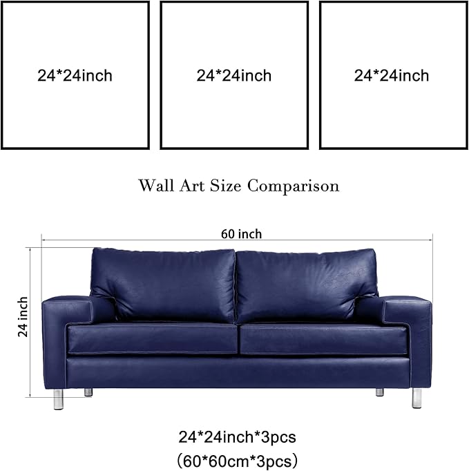 Wieco Art Blue Flowers 3 Panels Canvas Print Wall Art Modern Pictures Artwork for Living Room Bedroom and Home Decorations