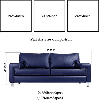 Wieco Art Blue Flowers 3 Panels Canvas Print Wall Art Modern Pictures Artwork for Living Room Bedroom and Home Decorations