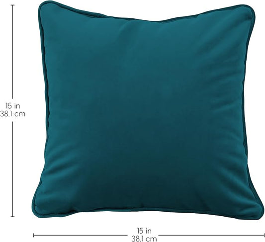 FDP 15" x 15" Velvet Square Pillow Set with Piping Decorative Throw Pillow for Home Dcor in Living Room, Bedroom or Lounge (2-Pack) - Peacock, 15157-345