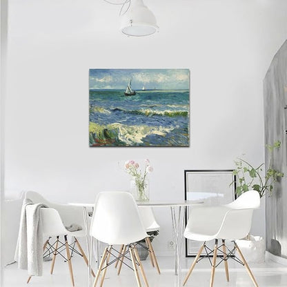 Wieco Art Seascape at Saintes Maries by Vincent Van Gogh Oil Paintings Reproduction Modern Wrapped Giclee Canvas Prints Sea Pictures on Canvas Wall Art for Living Room Home Office Decorations