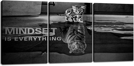 3 Panels Mindset is Everything Motivational Canvas Wall Art Inspirational Entrepreneur Quotes Poster Print Artwork Painting Picture for Framed Home Decoration Living Room office bedroom 60''W x 28''H
