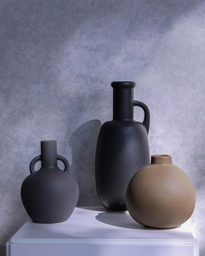 Ceramic Vase Set of 3 - Home Decor Farmhouse Rustic Decor, Decorative Flower Vases with Handles for Shelf, Dining Table,Living Room, Kitchen Shelf,Coffee Table,Modern Vase Decor -Multicolor