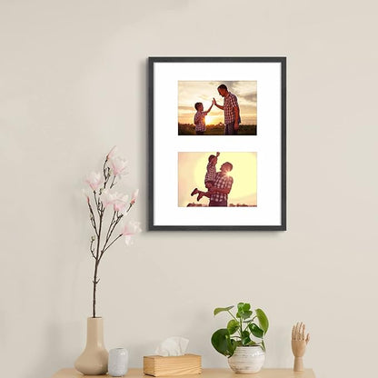 11x14 Picture Frame, Black Wood Photo Frame 8x10 with Mat or 5x7 with 2 Mat with Perspex Glass for Vertical or Horizontal Tabletop Wall Display for Photos, Birthday Christmas Gift, Set of 4